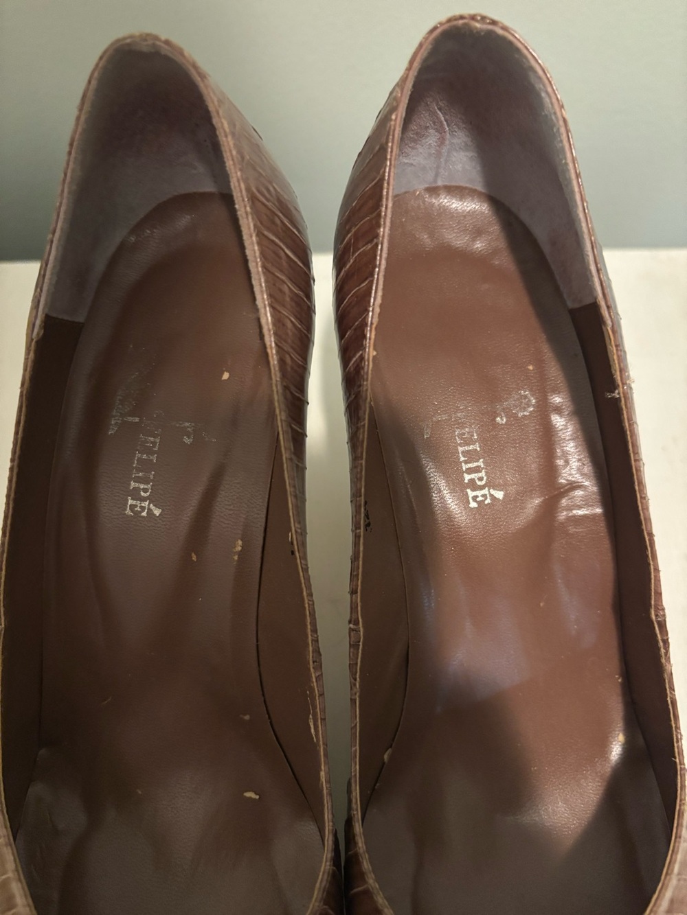Vintage Felipe Genuine Snakeskin Pumps 8 AA Brown Heels Original Box. - Picture 7 of 16